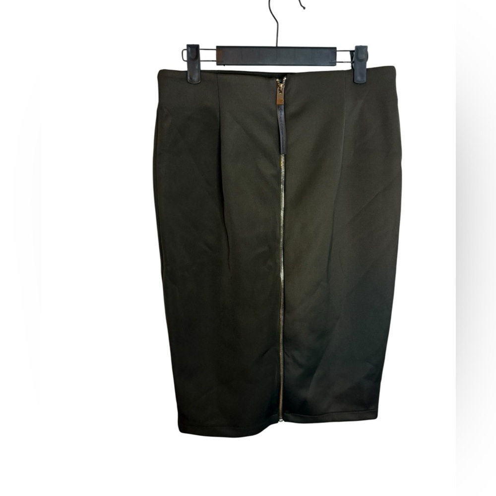 Catherine Malandrino Deep Olive Green Exposed Zipper Pencil Skirt
